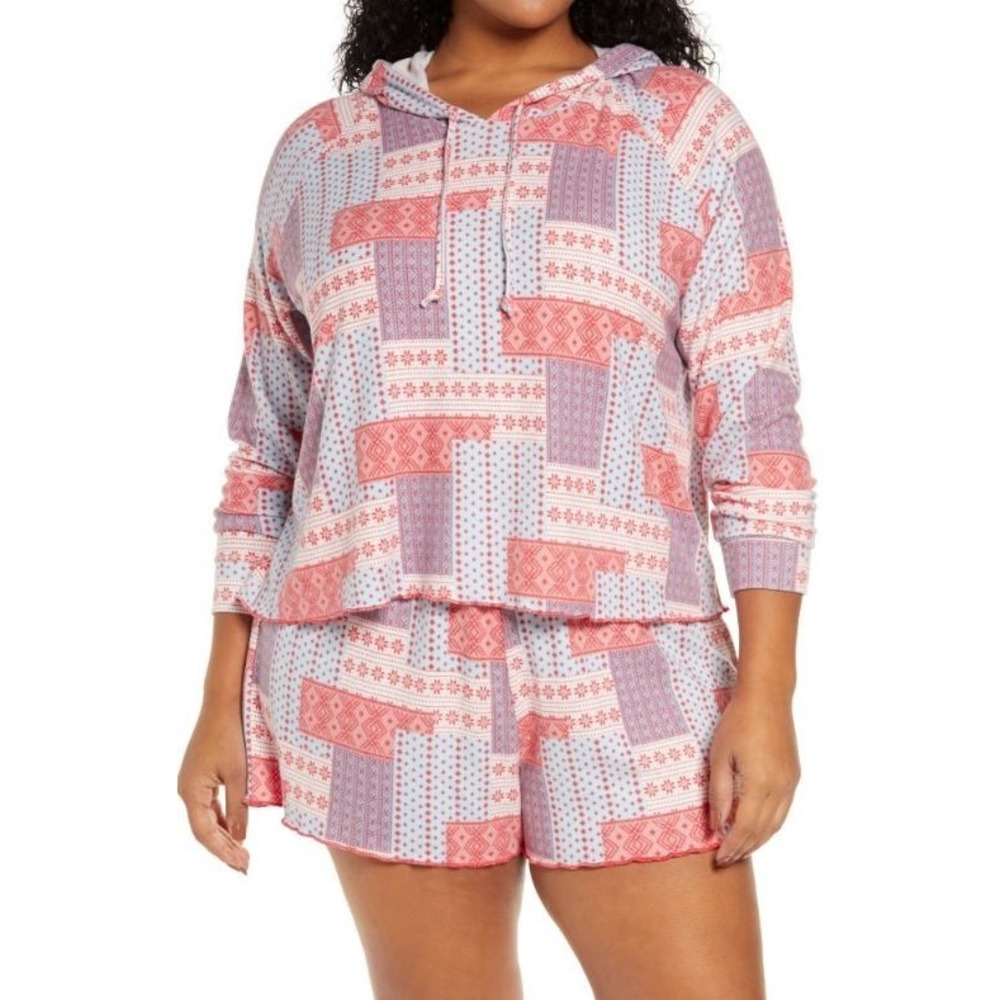 BP. Women's Plus Size Hoodie Pajama/Lounge Top In Blue Dream Crafted Fairisle 3X